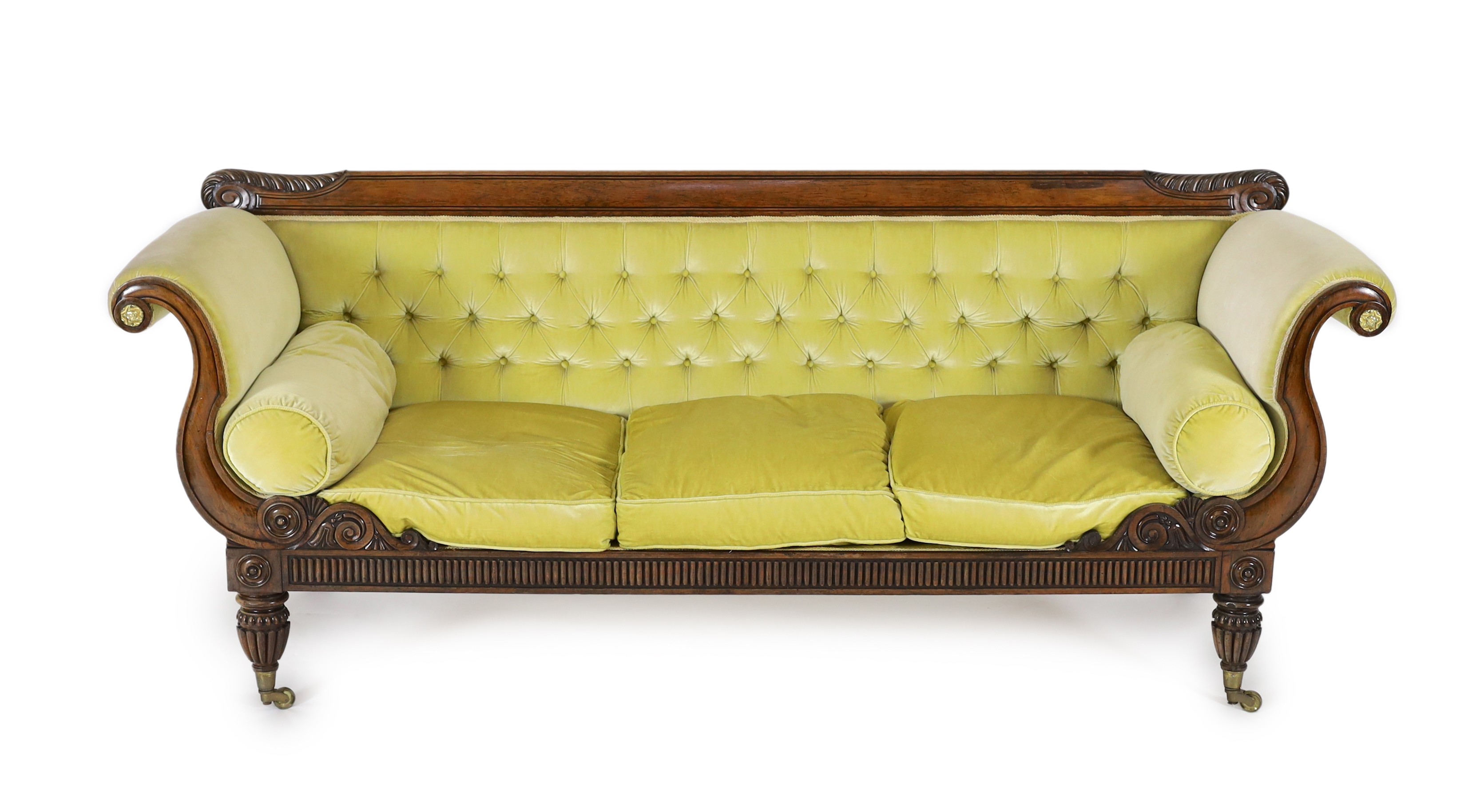 A Regency rosewood settee, W.228cm D.78cm H.90cm